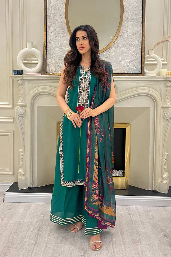 Chikankari Shajar Bottle Green - ZL-RZ-P-002