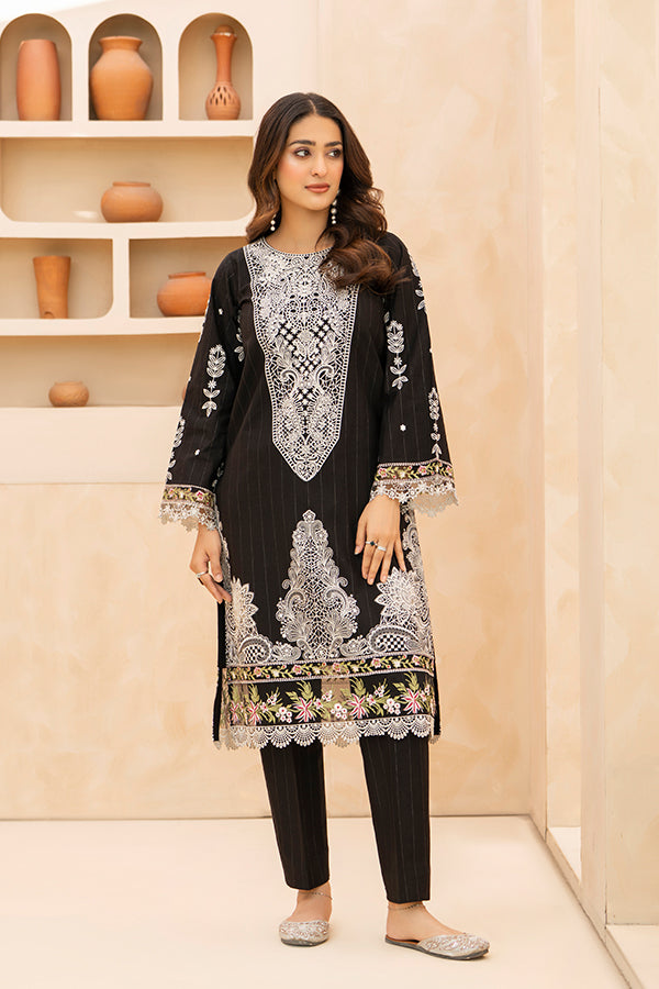2 Piece Black Khaddar Dress