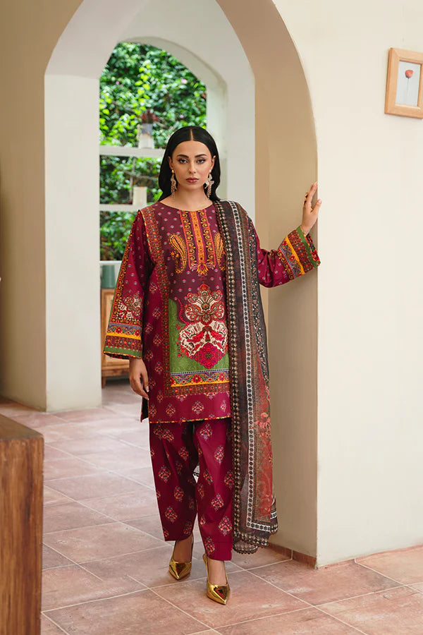 Maahi – Cherry Pink 3-Piece with Flowy Sleeves, Dupatta & Trousers