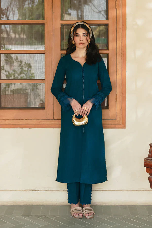 Noir Dust 2 Piece – Classic Kurta with Lace & Button Detail