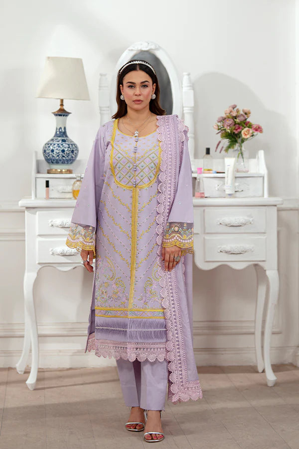 3-Piece Embroidered Lawn Dress with Cotton Net dupatta
