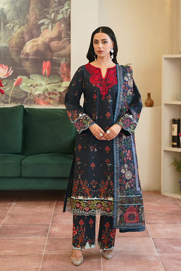 Jahan – Midnight Blue 3-Piece with Florals & Embroidered Details