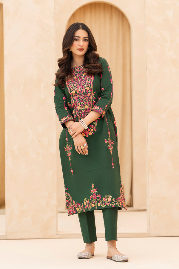 2 Piece Bottle Green Slub Karandi Dress