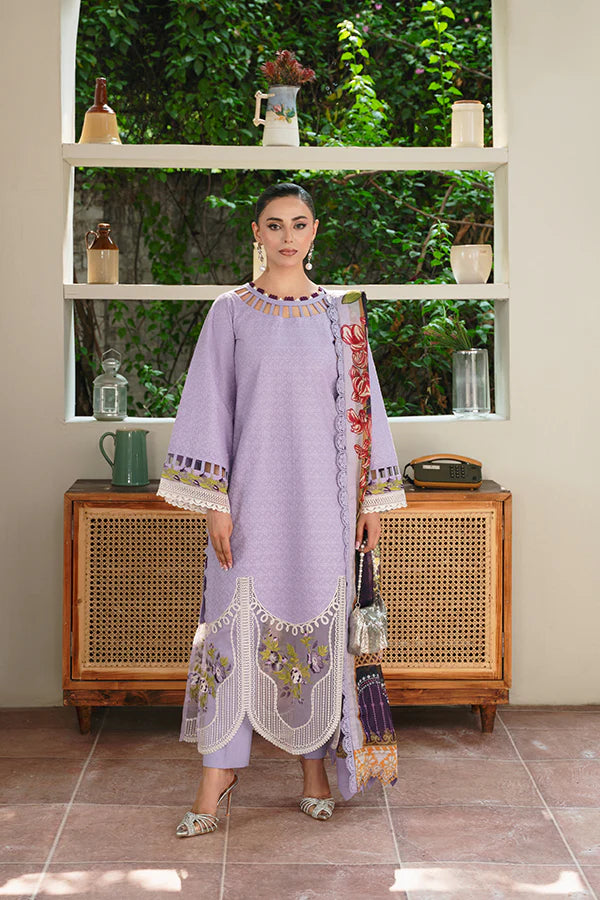 3PC Unstitched Chikan Kari Floral Suit with Silk Dupatta