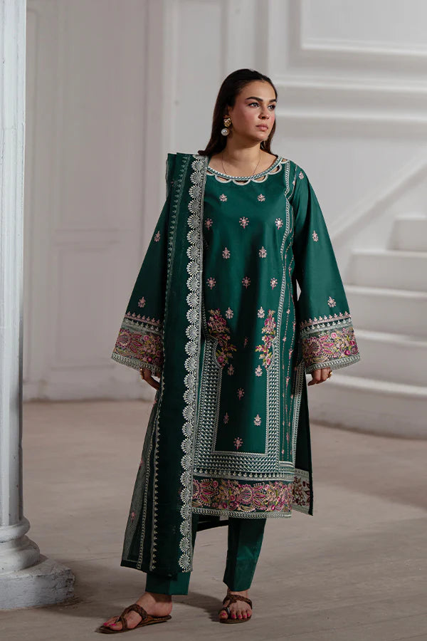 Meera – Luxury Dark Green Embroidered Lawn Suit for Summer