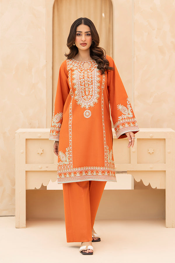 2 Piece Rust Khaddar Dress