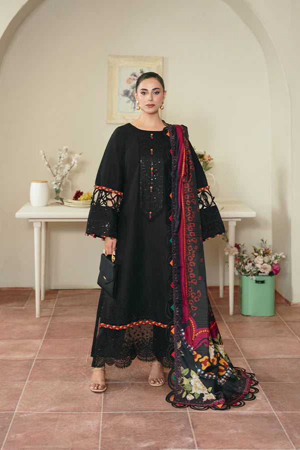 Black Schiffli Embroidered Shirt with Cambric Pant & Dupatta