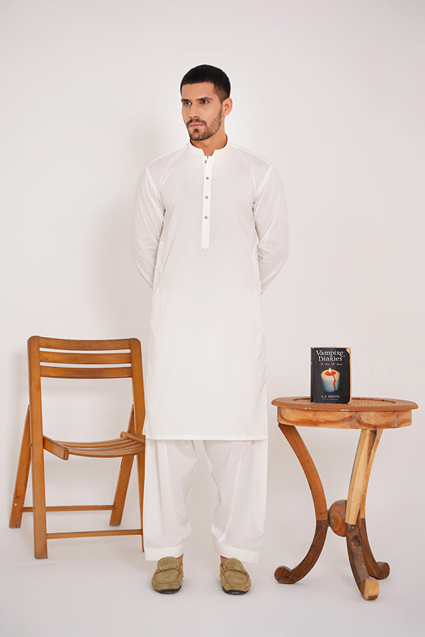 White Cotton Men Shalwar Kameez