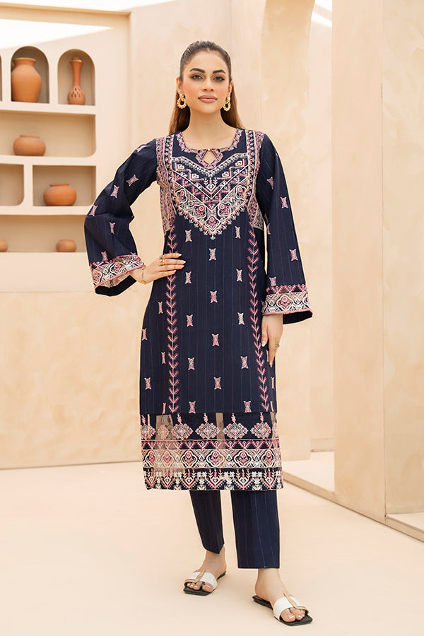 2 Piece Blue Khaddar Embroidered Dress