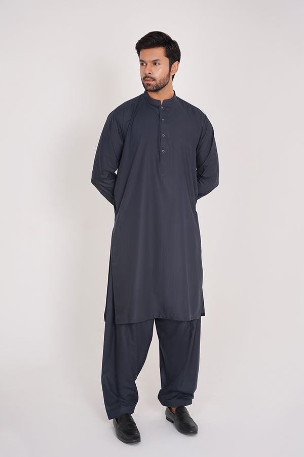 Midnight Blue Blended Suit for Men in Cuff Sleeves